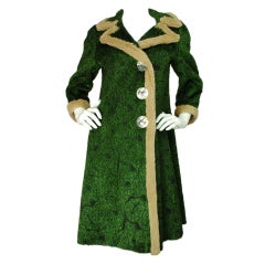 JOHN GALLIANO Fuzzy Green Coat with Rex Rabbit Trim - Size 6