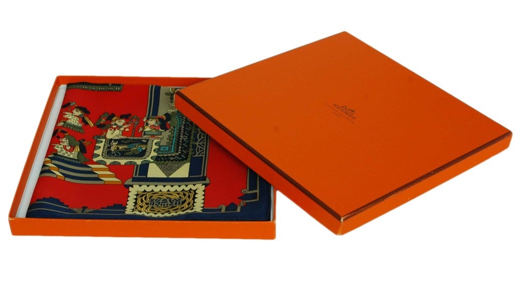 HERMES Blue/Red Astres Et Soleils Scarf NWT