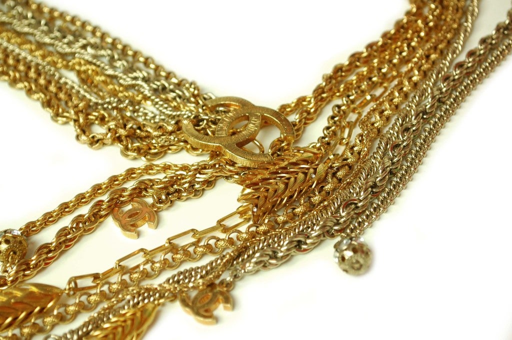 Women's CHANEL Gold Multi Strand Chain Belt with Wheat Charms