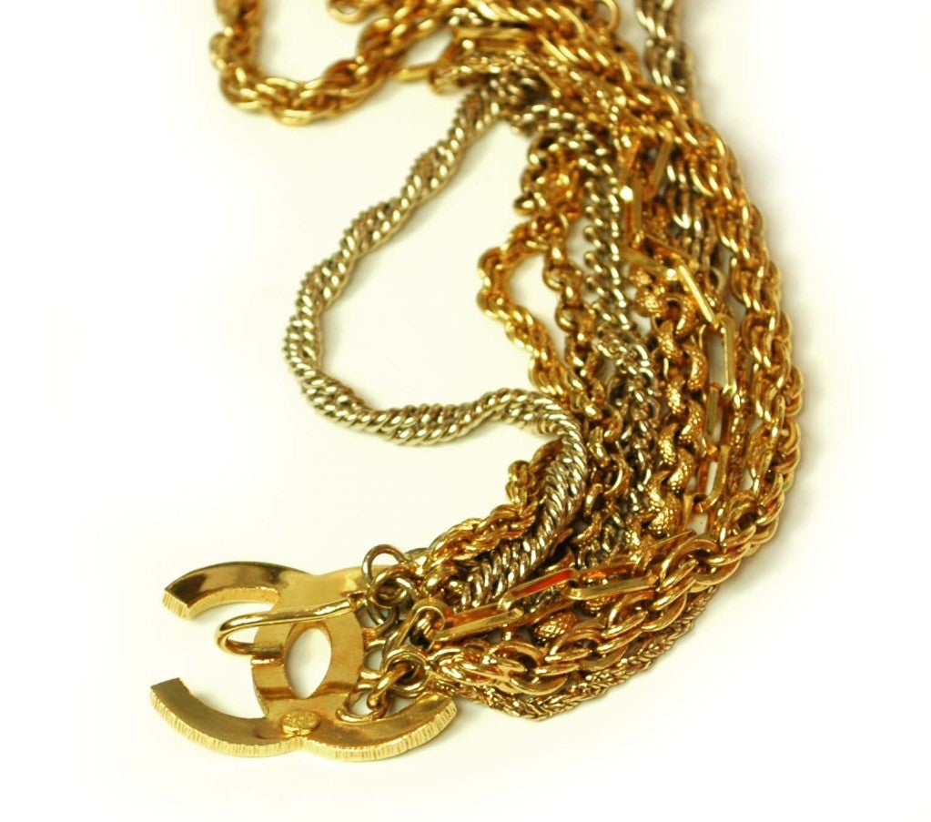 CHANEL Gold Multi Strand Chain Belt with Wheat Charms 2