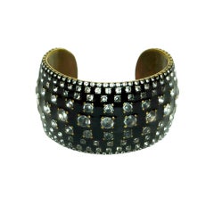 CHANEL Black Coated Enamel Rhinestone Cuff