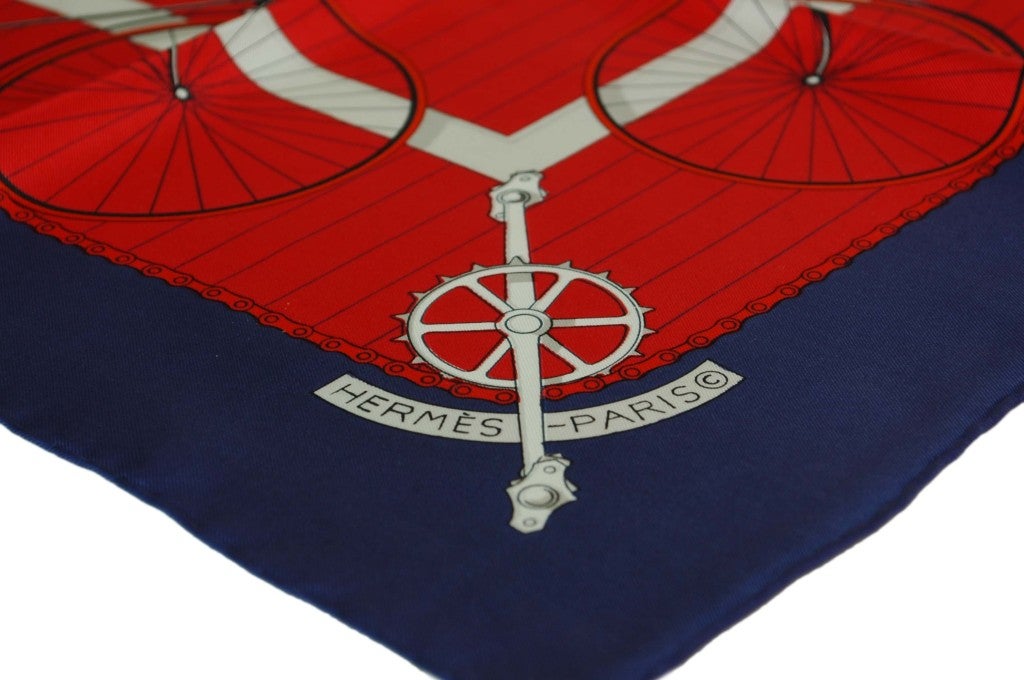 HERMES Red/White/Blue "Les Becanes" Silk Scarf