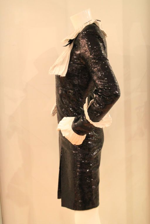 Women's Chanel Black Sequin Tuxedo Cocktail Dress w Silk Trim sz.38 rt.$7500