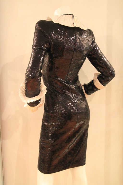 Chanel Black Sequin Tuxedo Cocktail Dress w Silk Trim sz.38 rt.$7500 1