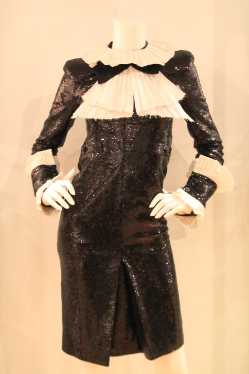 Chanel Black Sequin Tuxedo Cocktail Dress w Silk Trim sz.38 rt.$7500 6