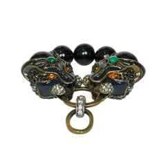 LANVIN Black Stretch Bracelet with Two Tigers