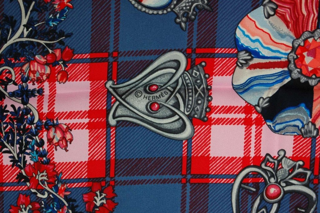 HERMES Red/Blue Plaid Border 