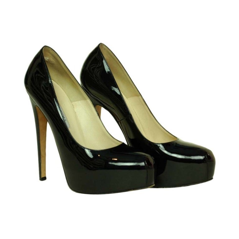 BRIAN ATWOOD Black Patent Hiidden Platform Shoes - Size 8