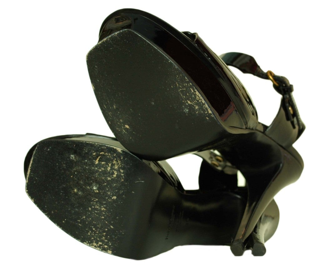 YSL Black Patent Platform Sandals - Size 8 2