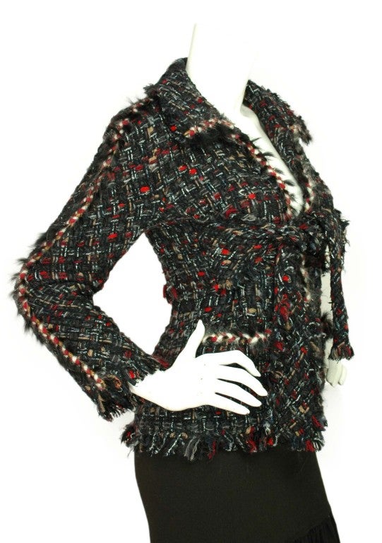 CHANEL Black/Red Tweed Belted Jacket ( 2010 Moscow Collection)-