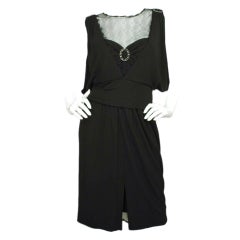 CHANEL Black Jersey Evening Dress with Charm Buckles - Size 8