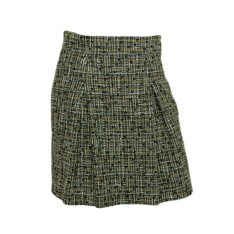 CHANEL Black/Grey Tweed Skirt - Size 6