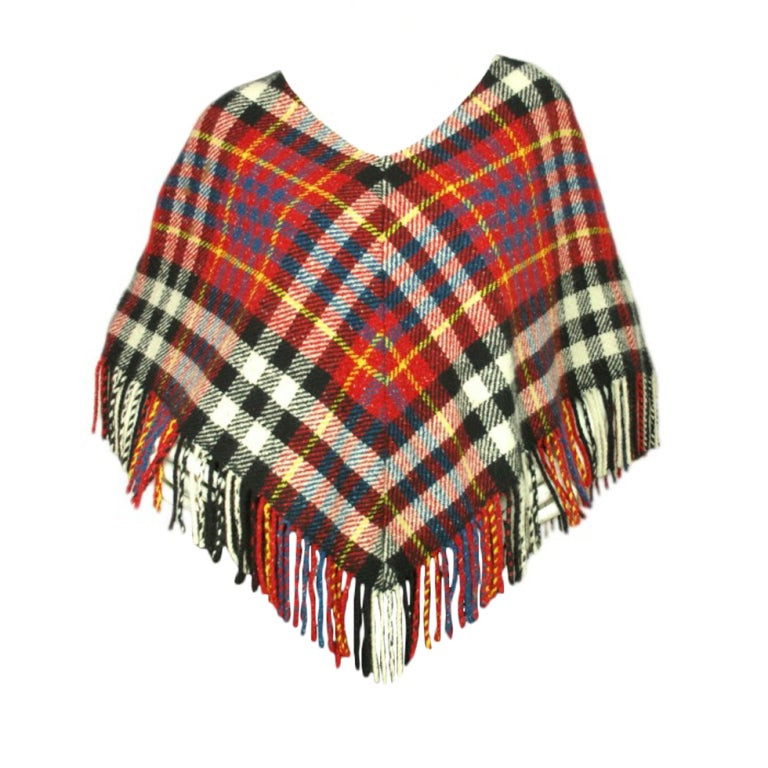 BURBERRY Red/White/Blue Wool Plaid Poncho