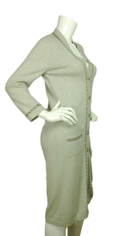 Chanel Grey Long Cashmere Sweater with Beaded Trim
Composition: Materials Tags Removed
Label Reads: 