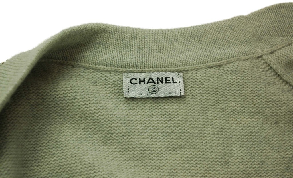 CHANEL Grey Long Cashmere Sweater with Beaded Trim- Size Medium 2
