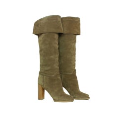 LOUIS VUITTON Suede Tall Boots with Perforated Cuff