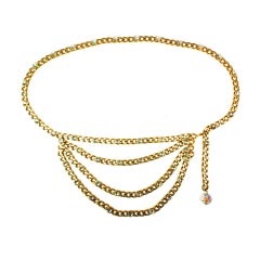 CHANEL Goldtone Chain Belt With Crystals