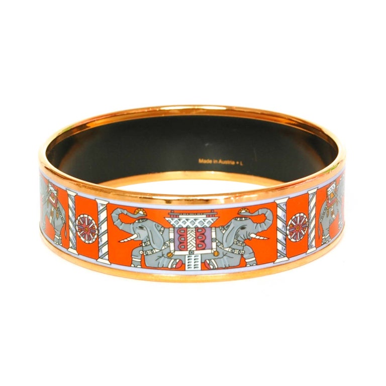 HERMES Orange/Grey Elephant Print Enamel Bangle (Rt. $550.00)