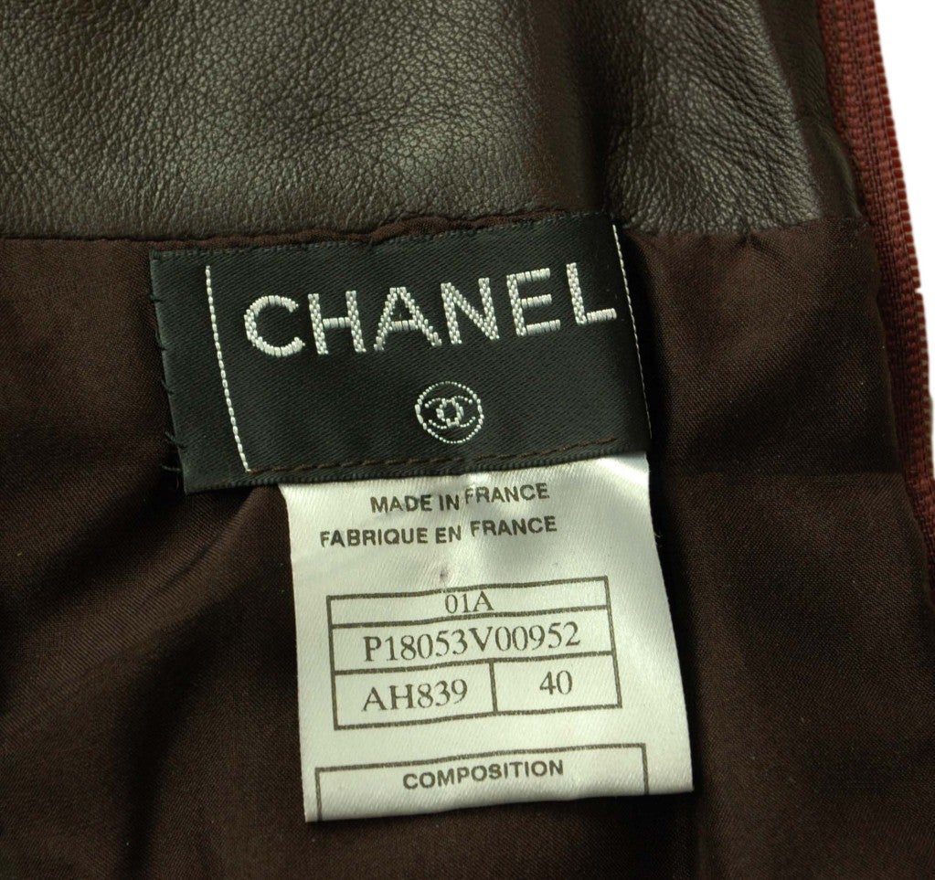 CHANEL Brown Leather Pleated Skirt Sz 40 1
