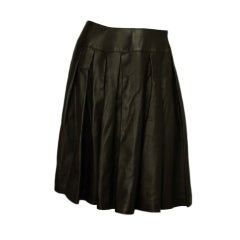 CHANEL Brown Leather Pleated Skirt Sz 40