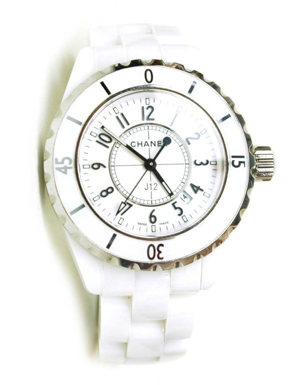 Chanel White Ceramic 33mm J12 Wristwatch
circa 2006
Made in Switzerland

Measurements: length Around Wrist: 4.74
