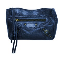 BALENCIAGA Blue Leather Cosmetics Bag