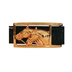 Vintage KIESELSTEIN CORD Alligator Leather Belt With Goldtone Horse Buck