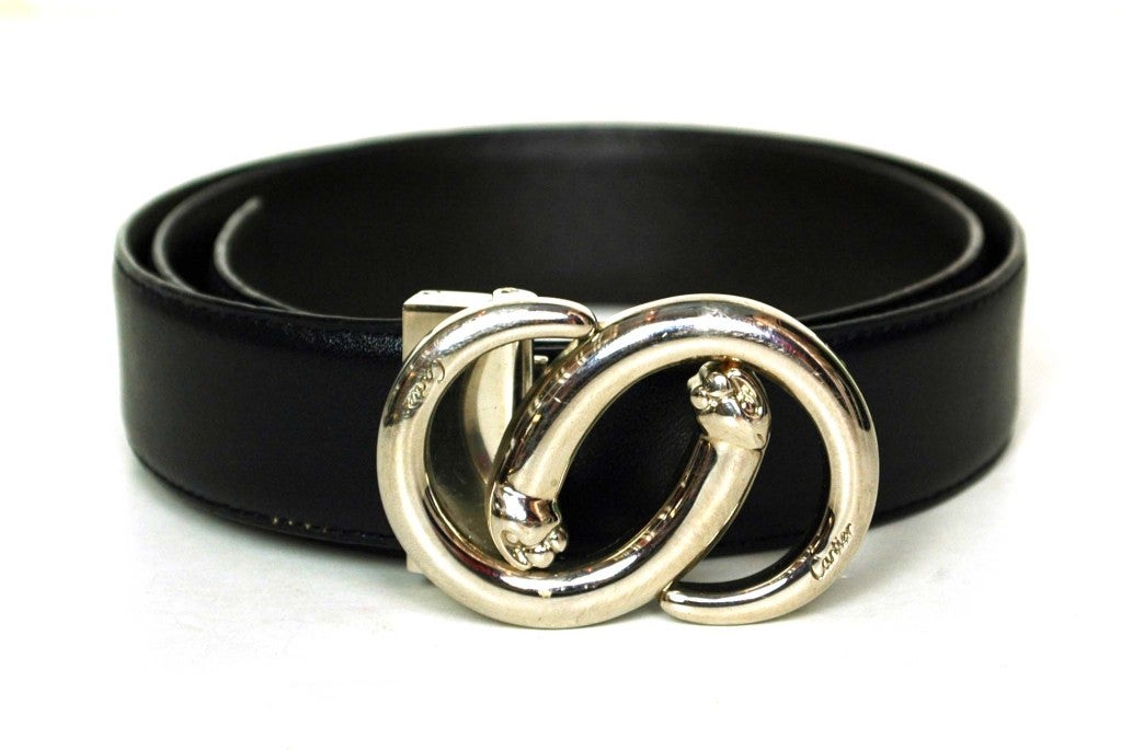 Cartier Black Reversible Leather Belt With Silvertone Buckle
Materials: Leather
Stamped: 