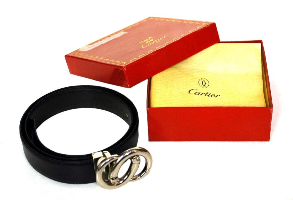 CARTIER Black Reversible Leather Belt With Silvertone Buckle 4
