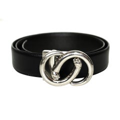 CARTIER Black Reversible Leather Belt With Silvertone Buckle