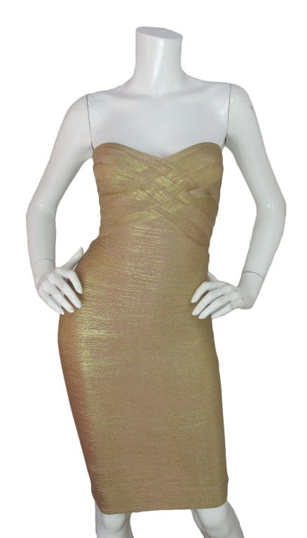 HERVE LEGER Gold Bandage Sleeveless Dress