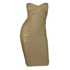 HERVE LEGER Gold Bandage Sleeveless Dress