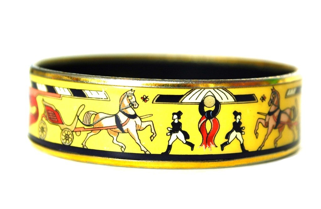 HERMES Yellow Enamel Horse And Carriage Bangle