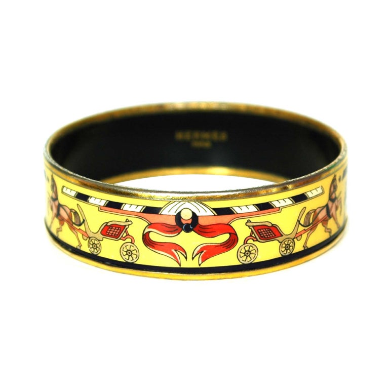 HERMES Yellow Enamel Horse And Carriage Bangle at 1stdibs