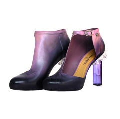 CHANEL Purple Ombre Leather Bootie Shoes with Crystal Heel sz41