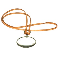 Hermes Brown Leather Necklace with Magnifying Glass Pendant