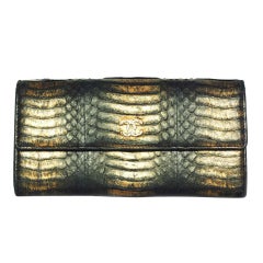CHANEL Black And Gold Python Long Wallet