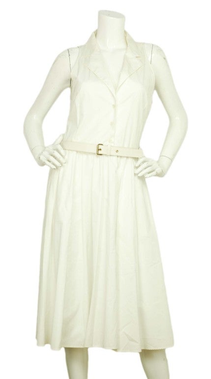 CELINE White Sleeveless Shirt Dress with Belt