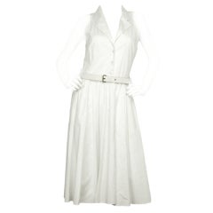 CELINE White Sleeveless Shirt Dress with Belt