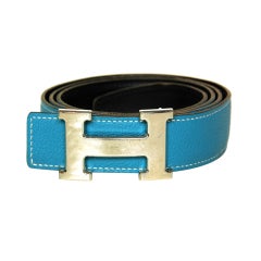 HERMES Blue Jean Togo Leather H Belt SZ - 100