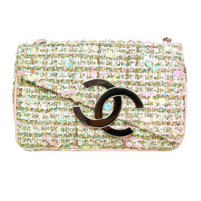 CHANEL Pink Tweed Pochette With Silvertone Hardware at 1stdibs