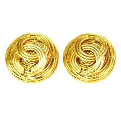 CHANEL Goldtone Wrapped Wire CC Clip On Earrings--c.1994
