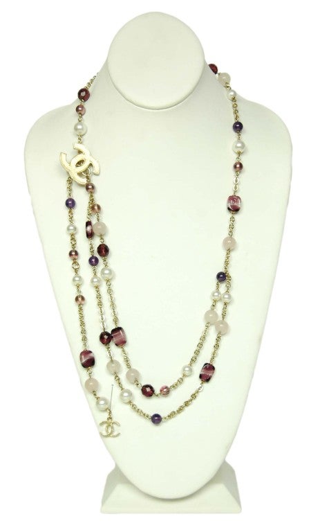 CHANEL Amethyst And Faux Pearl Beaded Chain Belt