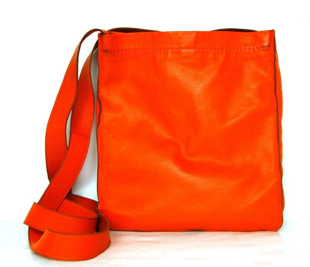 HERMES Orange Leather Perforated 'Clou De Selle' Crossbody Bag at 1stdibs