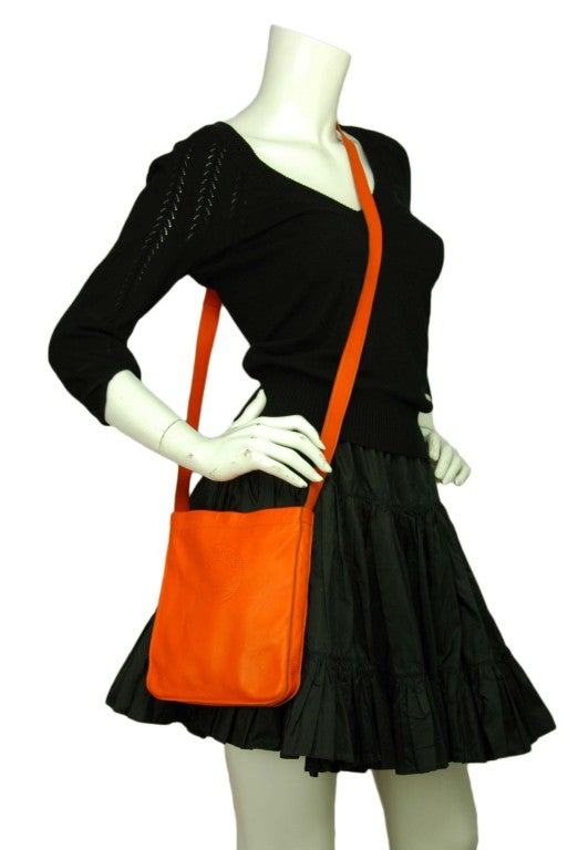 HERMES Orange Leather Perforated 'Clou De Selle' Crossbody Bag 5