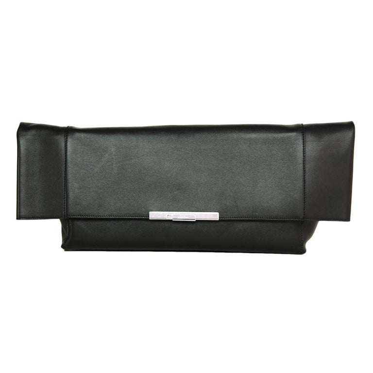 CELINE Black Leather Flap Clutch