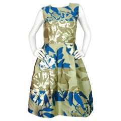 OSCAR DE LA RENTA Grey Sleeveless Abstract Print Dress