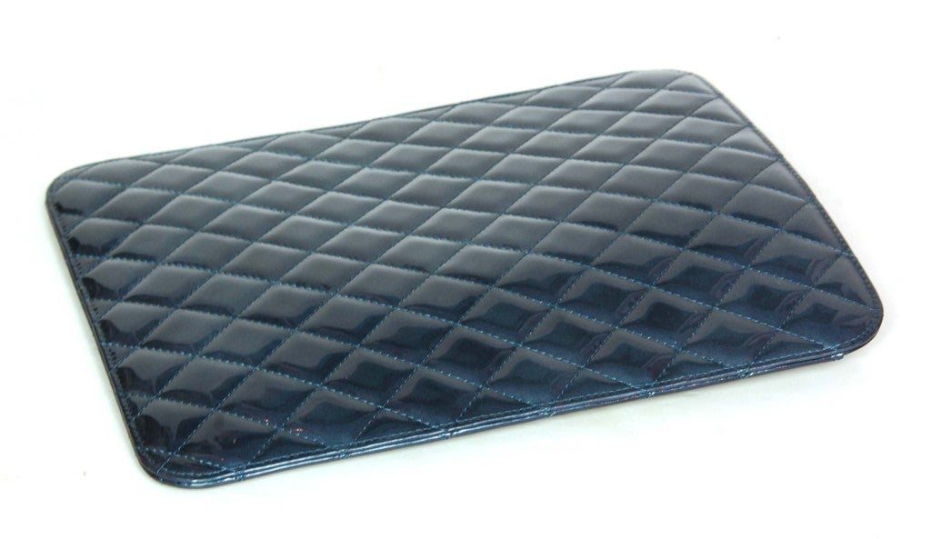 Women's CHANEL Blue Quilted Patent Ipad Case rt. $775