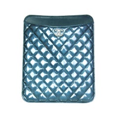 CHANEL Blue Quilted Patent Ipad Case rt. $775
