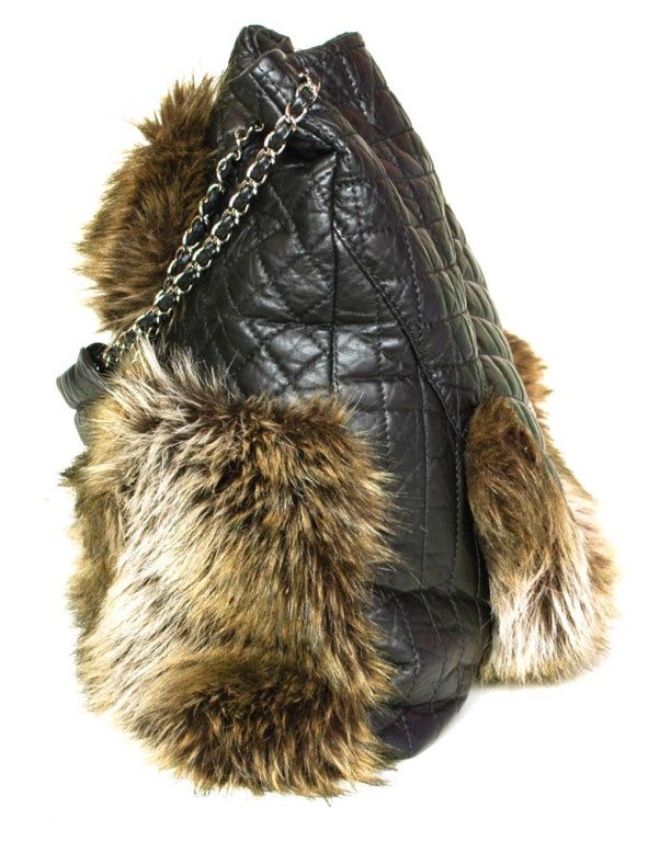 CHANEL Black Quilted Fantasy Fur Karl's Cabas Tote